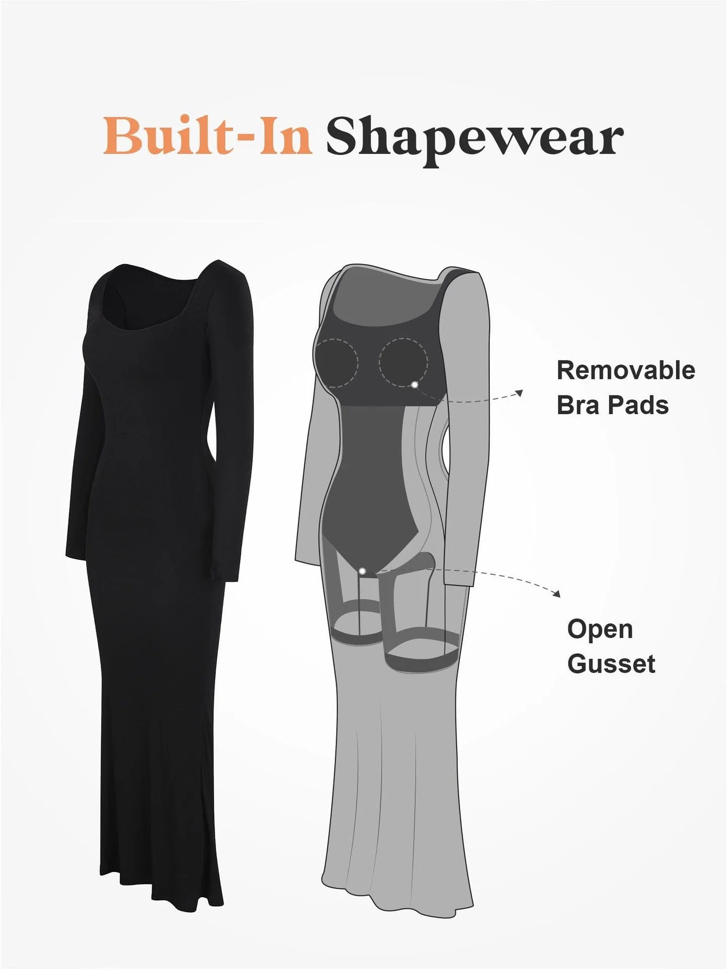 Long Sleeve Maxi Shapewear Dress
