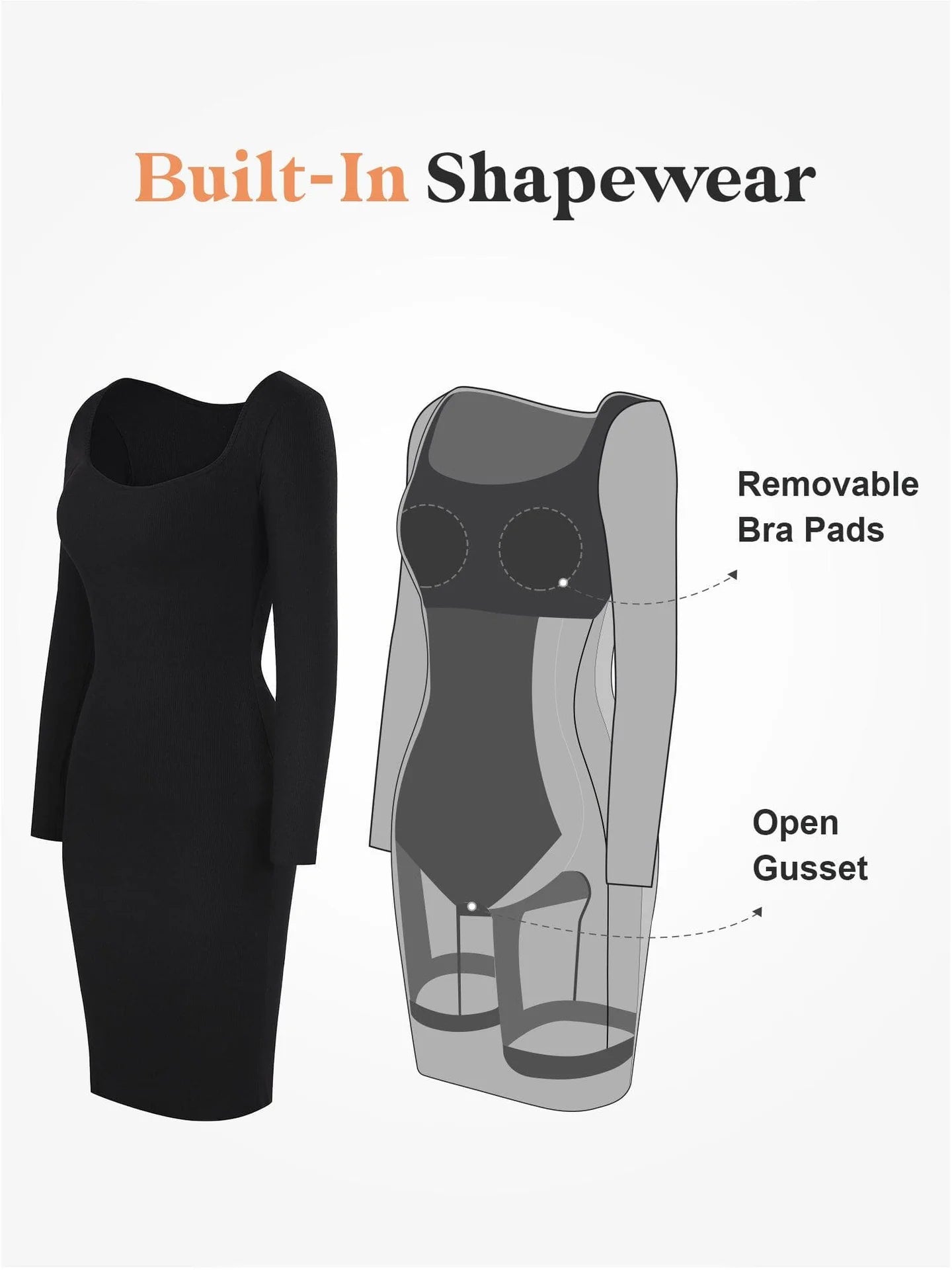 Long Sleeve Midi Shapewear Dress